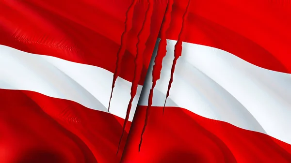 Latvia Austria Flags Scar Concept Waving Flag Rendering Latvia Austria — Stockfoto