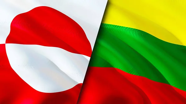 Greenland and Lithuania flags. 3D Waving flag design. Greenland Lithuania flag, picture, wallpaper. Greenland vs Lithuania image,3D rendering. Greenland Lithuania relations alliance an