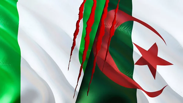 Nigeria Algeria Flags Scar Concept Waving Flag Rendering Nigeria Algeria — Stock Photo, Image