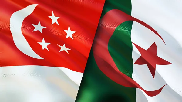 Singapore and Algeria flags. 3D Waving flag design. Singapore Algeria flag, picture, wallpaper. Singapore vs Algeria image,3D rendering. Singapore Algeria relations alliance and Trade,travel,touris