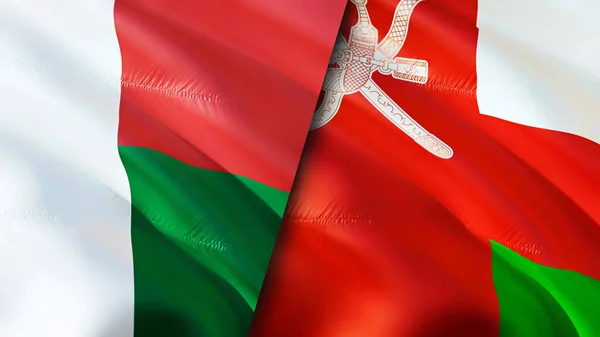 Мадагаскар Прапори Оману Waving Flag Прапор Мадагаскару Оман Фото Шпалери — стокове фото