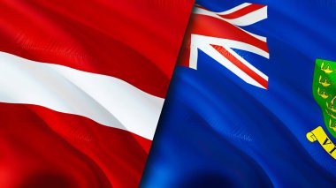 Letonya ve Britanya Virjin Adaları bayrakları. 3 boyutlu dalgalanan bayrak tasarımı. Letonya İngiliz Virjin Adaları bayrağı, resim, duvar kağıdı. Letonya, Britanya Virjin Adaları 'na karşı. Görüntü 3 boyutlu. Letonya İngiliz Virgi