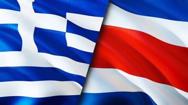 Yunanistan ve Kosta Rika bayrakları. 3 boyutlu dalgalanan bayrak tasarımı. Yunanistan Kosta Rika bayrağı, resim, duvar kağıdı. Yunanistan Kosta Rika 'ya karşı, görüntü 3 boyutlu. Yunanistan Kosta Rika ilişkileri ittifak ve ticaret, seyahat, turnuva