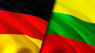 Almanya ve Litvanya bayrakları. 3 boyutlu dalgalanan bayrak tasarımı. Almanya Litvanya bayrağı, resim, duvar kağıdı. Almanya Litvanya 'ya karşı, görüntü 3 boyutlu. Almanya Litvanya ilişkileri ittifak ve ticaret, seyahat, turnuva