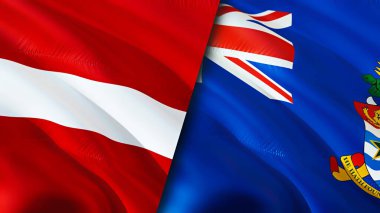 Letonya ve Cayman Adaları bayrakları. 3 boyutlu dalgalanan bayrak tasarımı. Letonya Cayman Adaları bayrağı, resim, duvar kağıdı. Letonya, Cayman Adaları 'na karşı. Görüntü 3 boyutlu. Letonya Cayman Adaları İlişkiler Birliği