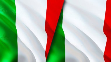 İtalya ve İtalya bayrakları. 3 boyutlu dalgalanan bayrak tasarımı. İtalya bayrağı, resim, duvar kağıdı. İtalya, İtalya 'ya karşı 3 boyutlu görüntüleme. İtalya ittifak ve ticaret, seyahat ve turizm kavramları