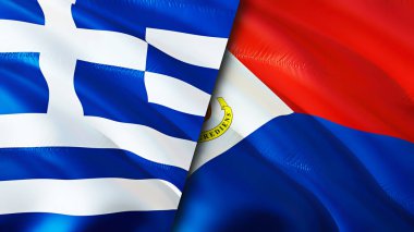 Yunanistan ve Sint Maarten bayrakları. 3 boyutlu dalgalanan bayrak tasarımı. Yunanistan Sint Maarten bayrağı, resim, duvar kağıdı. Yunanistan, Sint Maarten 'e karşı, görüntü 3D. Yunanistan Sint Maarten ilişkiler ittifakı