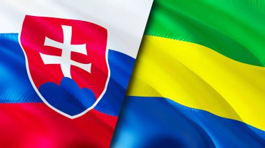 Slovakya ve Gabon bayrakları. 3 boyutlu dalgalanan bayrak tasarımı. Slovakya Gabon bayrağı, resim, duvar kağıdı. Slovakya, Gabon 'a karşı, görüntü 3 boyutlu. Slovakya Gabon ilişkileri ittifak ve ticaret, seyahat, turizm konsepti