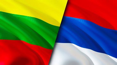 Litvanya ve Sırbistan bayrak sallıyor. 3 boyutlu dalgalanan bayrak tasarımı. Litvanya Sırbistan bayrağı, resim, duvar kağıdı. Litvanya, Sırbistan 'a karşı imaj, 3D canlandırma. Litvanya Sırbistan ilişkileri ittifak ve ticaret, seyahat, turnuva