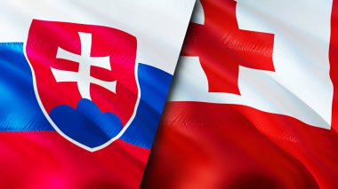 Slovakya ve Tonga bayrakları. 3 boyutlu dalgalanan bayrak tasarımı. Slovakya Tonga bayrağı, resim, duvar kağıdı. Slovakya, Tonga 'ya karşı, görüntü 3 boyutlu. Slovakya Tonga ilişkileri ittifak ve ticaret, seyahat, turizm konsepti