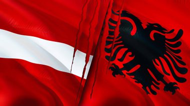 Letonya ve Arnavutluk yara izi kavramına sahip. Dalgalanan bayrak, 3 boyutlu görüntüleme. Letonya ve Arnavutluk çatışma konsepti. Letonya Arnavutluk ilişkileri kavramı. Letonya bayrağı ve Arnavutluk krizi, savaş, saldırı konsepti