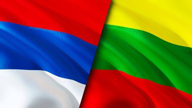 Sırbistan ve Litvanya bayrakları. 3 boyutlu dalgalanan bayrak tasarımı. Sırbistan Litvanya bayrağı, resmi, duvar kağıdı. Sırbistan Litvanya 'ya karşı imaj, 3D canlandırma. Sırbistan Litvanya ilişkileri ittifak ve Ticaret, seyahat, turnuva