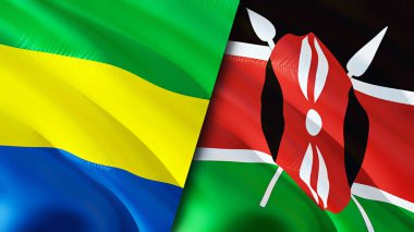 Gabon ve Kenya bayrakları. 3 boyutlu dalgalanan bayrak tasarımı. Gabon Kenya bayrağı, resim, duvar kağıdı. Gabon Kenya 'ya karşı, görüntü 3 boyutlu. Gabon Kenya ilişkileri ittifak ve ticaret, seyahat, turizm konsepti