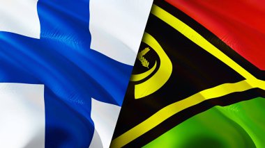 Finlandiya ve Vanuatu bayrakları. 3 boyutlu dalgalanan bayrak tasarımı. Finlandiya Vanuatu bayrağı, resim, duvar kağıdı. Finlandiya, Vanuatu 'ya karşı, görüntü 3 boyutlu. Finlandiya Vanuatu ilişkileri ittifak ve ticaret, seyahat, turizm konsepti