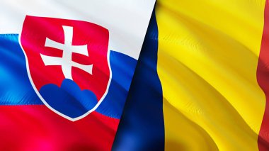 Slovakya ve Çad bayrakları. 3 boyutlu dalgalanan bayrak tasarımı. Slovakya Çad bayrağı, resim, duvar kağıdı. Slovakya, Chad 'e karşı, görüntü 3 boyutlu. Slovakya Çad ilişkileri ittifak ve ticaret, seyahat, turizm konsepti