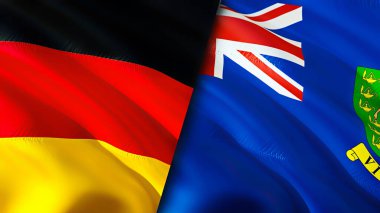 Almanya ve Britanya Virjin Adaları bayrakları. 3 boyutlu dalgalanan bayrak tasarımı. Almanya İngiliz Virjin Adaları bayrağı, resim, duvar kağıdı. Almanya, Britanya Virjin Adaları 'na karşı. Görüntü 3 boyutlu. Almanya İngiliz Virgi