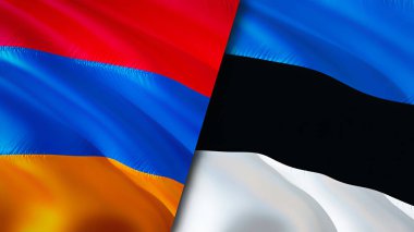 Ermenistan ve Estonya bayrakları. 3 boyutlu dalgalanan bayrak tasarımı. Ermenistan Estonya bayrağı, resim, duvar kağıdı. Ermenistan, Estonya imajına karşı, 3D görüntüleme. Ermenistan Estonya ilişkileri ittifak ve ticaret, seyahat ve turizm