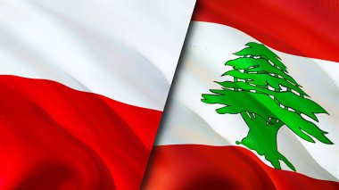 Polonya ve Lübnan bayrakları. 3 boyutlu dalgalanan bayrak tasarımı. Polonya Lübnan bayrağı, resim, duvar kağıdı. Polonya, Lübnan 'a karşı, görüntü 3D. Polonya Lübnan ilişkileri ittifak ve ticaret, seyahat, turizm konsepti