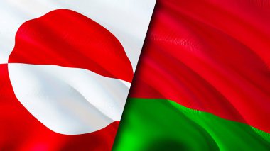 Grönland ve Belarus bayrakları. 3 boyutlu dalgalanan bayrak tasarımı. Grönland Belarus bayrağı, resim, duvar kağıdı. Grönland, Belarus 'a karşı, görüntü 3 boyutlu. Grönland Belarus ilişkileri ittifak ve ticaret, seyahat, turnuva
