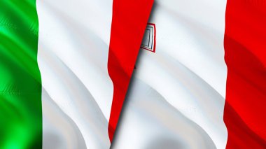 İtalya ve Malta bayrakları. 3 boyutlu dalgalanan bayrak tasarımı. İtalya Malta bayrağı, resim, duvar kağıdı. İtalya, Malta 'ya karşı, görüntü 3D. İtalya Malta ilişkileri ittifak ve ticaret, seyahat, turizm konsepti