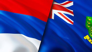 Sırbistan ve İngiliz Virjin Adaları bayrakları. 3 boyutlu dalgalanan bayrak tasarımı. Sırbistan İngiliz Virjin Adaları bayrağı, resmi, duvar kağıdı. Sırbistan, İngiltere Virjin Adaları 'na karşı 3D görüntü oluşturdu. Sırbistan İngiliz Virgi