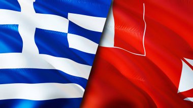 Yunanistan, Wallis ve Futuna bayrakları. 3 boyutlu dalgalanan bayrak tasarımı. Yunanistan Wallis ve Futuna bayrağı, resim, duvar kağıdı. Yunanistan, Wallis ve Futuna 'ya karşı, görüntü 3D. Yunanistan Wallis ve Futuna ilişkileri