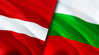 Letonya ve Bulgaristan bayrakları. 3 boyutlu dalgalanan bayrak tasarımı. Letonya Bulgaristan bayrağı, resim, duvar kağıdı. Letonya, Bulgaristan 'a karşı imaj, 3D görüntüleme. Letonya Bulgaristan ile ilişkiler ittifak ve ticaret, seyahat ve turizm konsepti