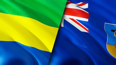 Gabon ve Montserrat bayrakları. 3 boyutlu dalgalanan bayrak tasarımı. Gabon Montserrat bayrağı, resim, duvar kağıdı. Gabon Montserrat 'a karşı, görüntü 3 boyutlu. Gabon Montserrat ilişkileri ittifak ve ticaret, seyahat, turnuva