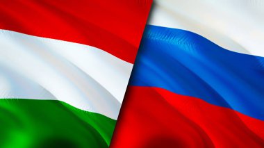 Macaristan ve Rusya bayrakları. 3 boyutlu dalgalanan bayrak tasarımı. Macaristan Rusya bayrağı, resim, duvar kağıdı. Macaristan, Rusya 'ya karşı, görüntü 3D. Macaristan Rusya ilişkileri ittifak ve ticaret, seyahat, turizm konsepti
