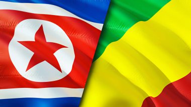 Kuzey Kore ve Kongo bayrakları. 3 boyutlu dalgalanan bayrak tasarımı. Kuzey Kore Kongo bayrağı, resim, duvar kağıdı. Kuzey Kore, Kongo 'ya karşı, görüntü 3 boyutlu. Kuzey Kore Kongo ilişkileri ittifak ve ticaret, seyahat, turnuva