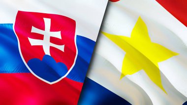 Slovakya ve Saba Adası bayrakları. 3 boyutlu dalgalanan bayrak tasarımı. Slovakya Saba Adası bayrağı, resim, duvar kağıdı. Slovakya, Saba Adası 'na karşı, görüntü 3 boyutlu. Slovakya Saba Adası ilişkileri