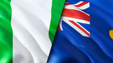 Nijerya ve Saint Helena bayrakları. 3 boyutlu dalgalanan bayrak tasarımı. Nijerya Saint Helena bayrağı, resim, duvar kağıdı. Nijerya, Saint Helena 'ya karşı, görüntü 3 boyutlu. Nijerya Saint Helena İlişkiler Birliği
