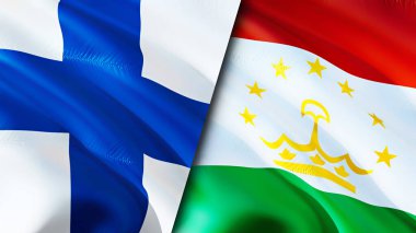 Finlandiya ve Tacikistan bayrakları. 3 boyutlu dalgalanan bayrak tasarımı. Finlandiya Tacikistan bayrağı, resim, duvar kağıdı. Finlandiya, Tacikistan 'a karşı, görüntü 3 boyutlu. Finlandiya Tacikistan İlişkiler Birliği