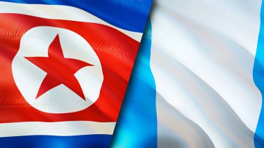 Kuzey Kore ve Guatemala bayrakları. 3 boyutlu dalgalanan bayrak tasarımı. Kuzey Kore Guatemala bayrağı, resim, duvar kağıdı. Kuzey Kore, Guatemala 'ya karşı, görüntü 3D. Kuzey Kore Guatemala ilişkileri