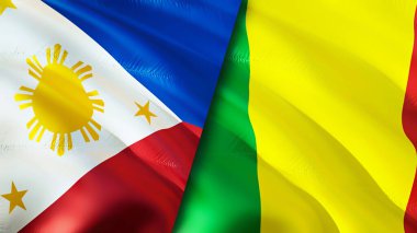 Filipinler ve Mali bayrakları. 3 boyutlu dalgalanan bayrak tasarımı. Filipinler Mali bayrağı, resim, duvar kağıdı. Filipinler, Mali imajına karşı, 3 boyutlu canlandırma. Filipinler Mali ilişkileri ittifak ve ticaret, seyahat, turnuva