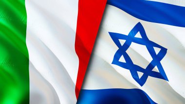 İtalya ve İsrail bayrakları. 3 boyutlu dalgalanan bayrak tasarımı. İtalya İsrail bayrağı, resim, duvar kağıdı. İtalya İsrail 'e karşı, görüntü 3D. İtalya İsrail ilişkileri ittifak ve ticaret, seyahat, turizm konsepti