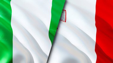 Nijerya ve Malta bayrakları. 3 boyutlu dalgalanan bayrak tasarımı. Nijerya Malta bayrağı, resim, duvar kağıdı. Nijerya, Malta 'ya karşı 3 boyutlu görüntü. Nijerya Malta ilişkileri ittifak ve ticaret, seyahat, turizm konsepti