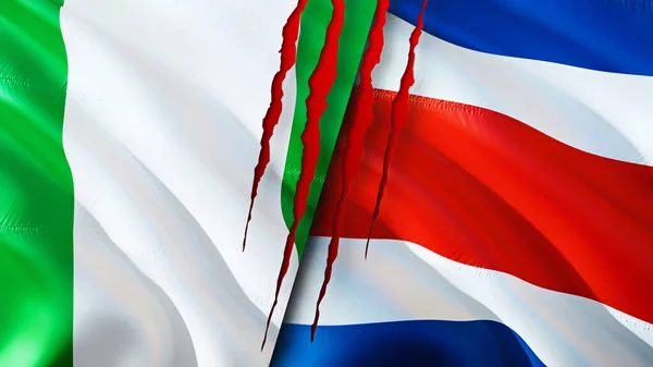 Nigeria Costa Rica Vlaggen Met Litteken Concept Wuivende Vlag Weergave — Stockfoto