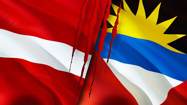 Letonia Antigua Barbuda Banderas Con Concepto Cicatriz Bandera Ondeante Representación — Foto de Stock