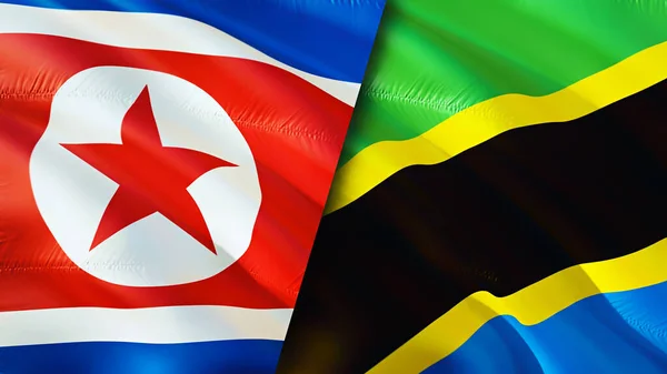 North Korea and Tanzania flags. 3D Waving flag design. North Korea Tanzania flag, picture, wallpaper. North Korea vs Tanzania image,3D rendering. North Korea Tanzania relations alliance an