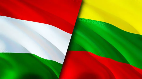 Magyarország Litvánia Zászlói Integető Zászló Design Magyarország Litvánia Zászló Kép — Stock Fotó