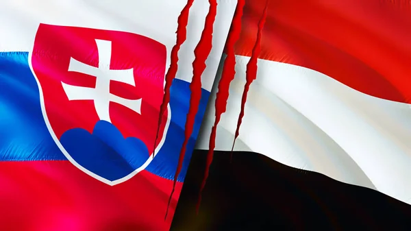 Slovakia Yemen Flags Scar Concept Waving Flag Rendering Slovakia Yemen — Fotografia de Stock