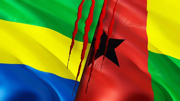 Gabon Guinea Bissau Flags Scar Concept Waving Flag Rendering Gabon — Zdjęcie stockowe
