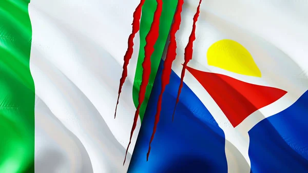 Nigeria Saint Martin Flags Scar Concept Waving Flag Rendering Nigeria — Stock Photo, Image