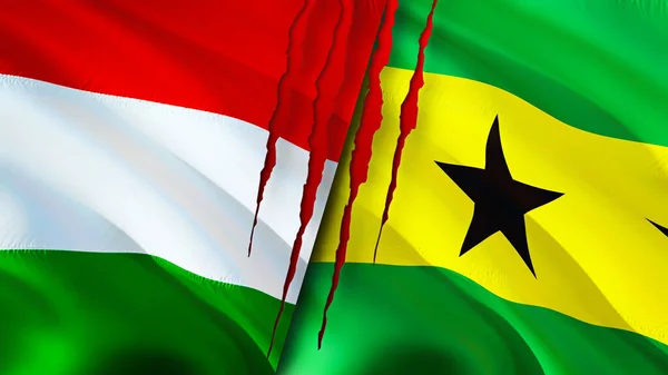 Hungary Sao Tome Principe Flags Scar Concept Waving Flag Rendering — Stockfoto