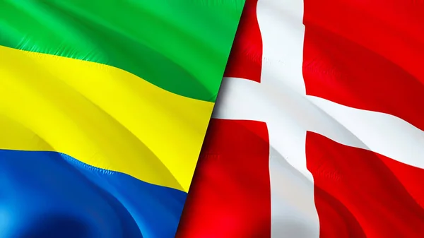 Gabon Denmark Flags Waving Flag Design Gabon Denmark Flag Picture — Zdjęcie stockowe