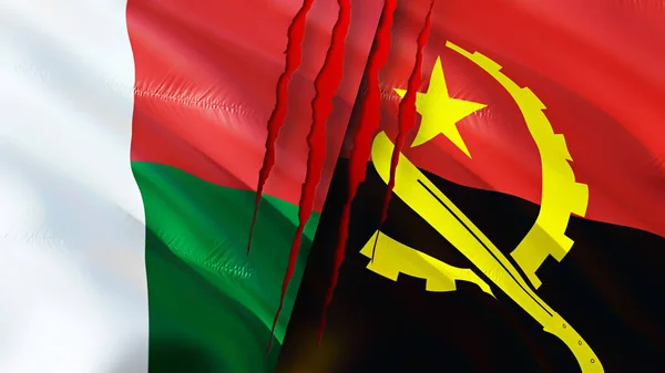 Madagascar Angola Flags Scar Concept Waving Flag Rendering Madagascar Angola — Stock Photo, Image