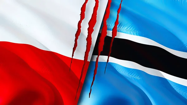 Poland Botswana Flags Scar Concept Waving Flag Rendering Poland Botswana — Fotografia de Stock