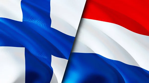 Finsko Nizozemská Vlajka Návrh Vlnění Vlajky Finsko Nizozemsko Vlajka Obrázek — Stock fotografie