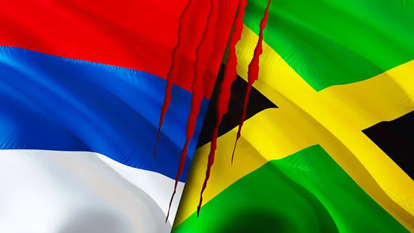 Serbia Jamaica Flags Scar Concept Waving Flag Rendering Serbia Jamaica — Φωτογραφία Αρχείου